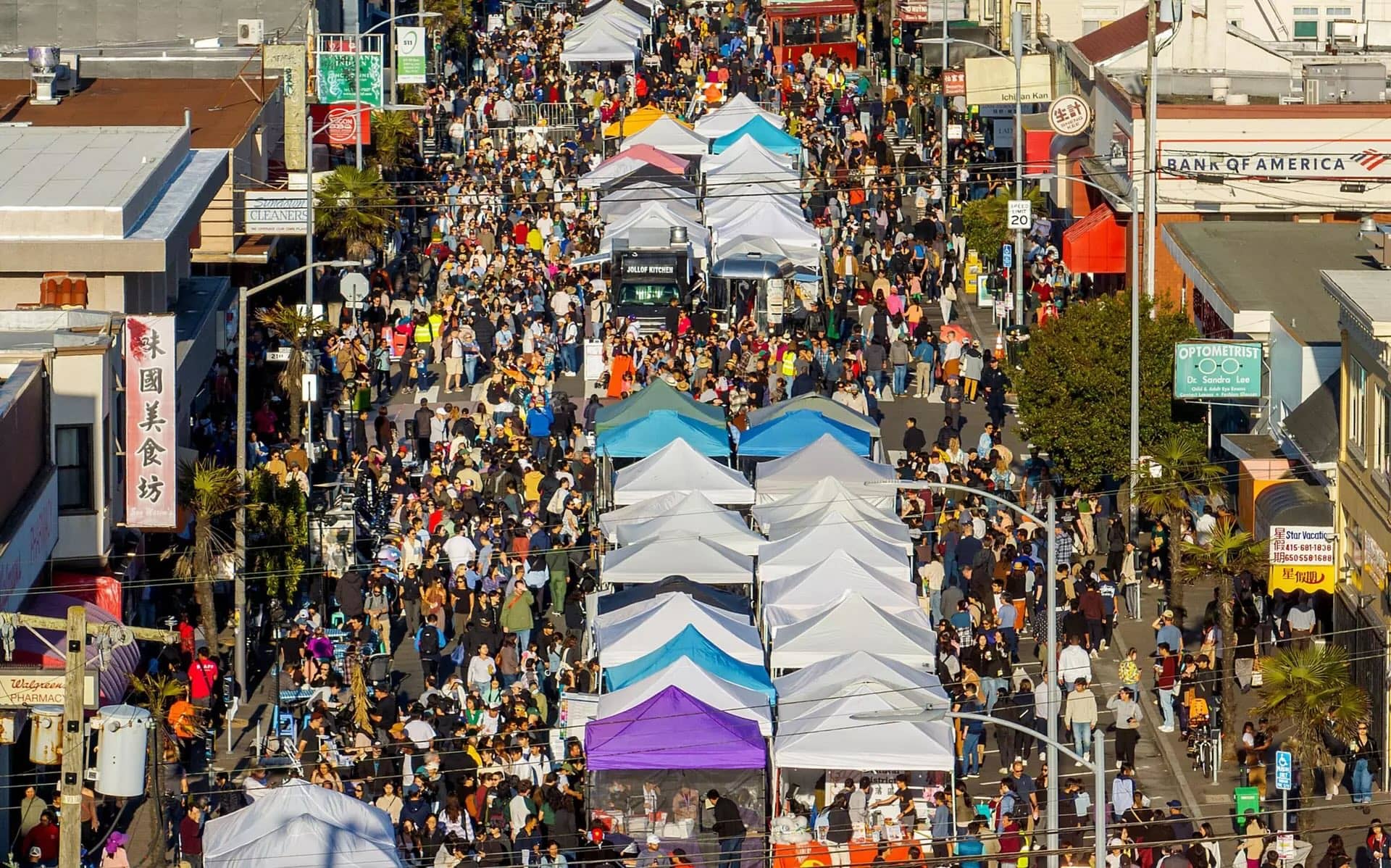 Illustration of small business storefronts highlighting support for family zoning