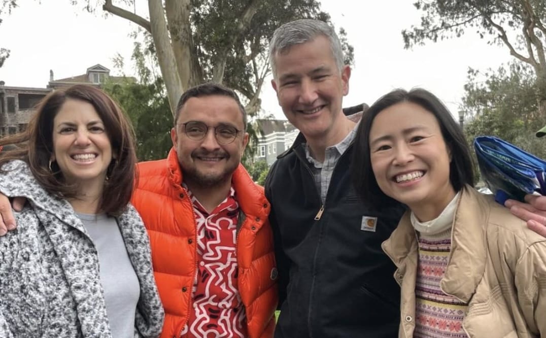 Judge Michael Begert with politicians Hillary Ronen, David Campos, and Connie Chan