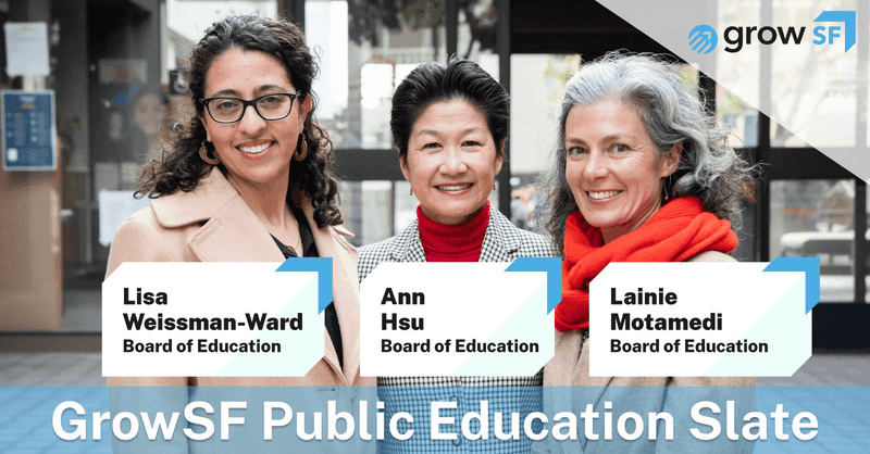 GrowSF public education slate supporting Ann Hsu, Lainie Motamedi, and Lisa Weissman-Ward