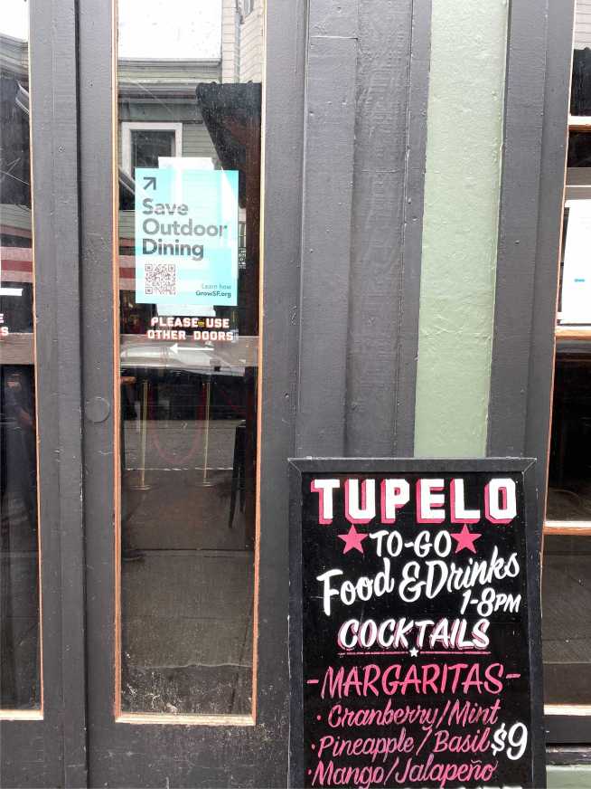 Tupelo shows the GrowSF Save Outdoor Dining sign