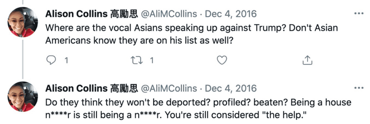 Alison Collins racist tweet